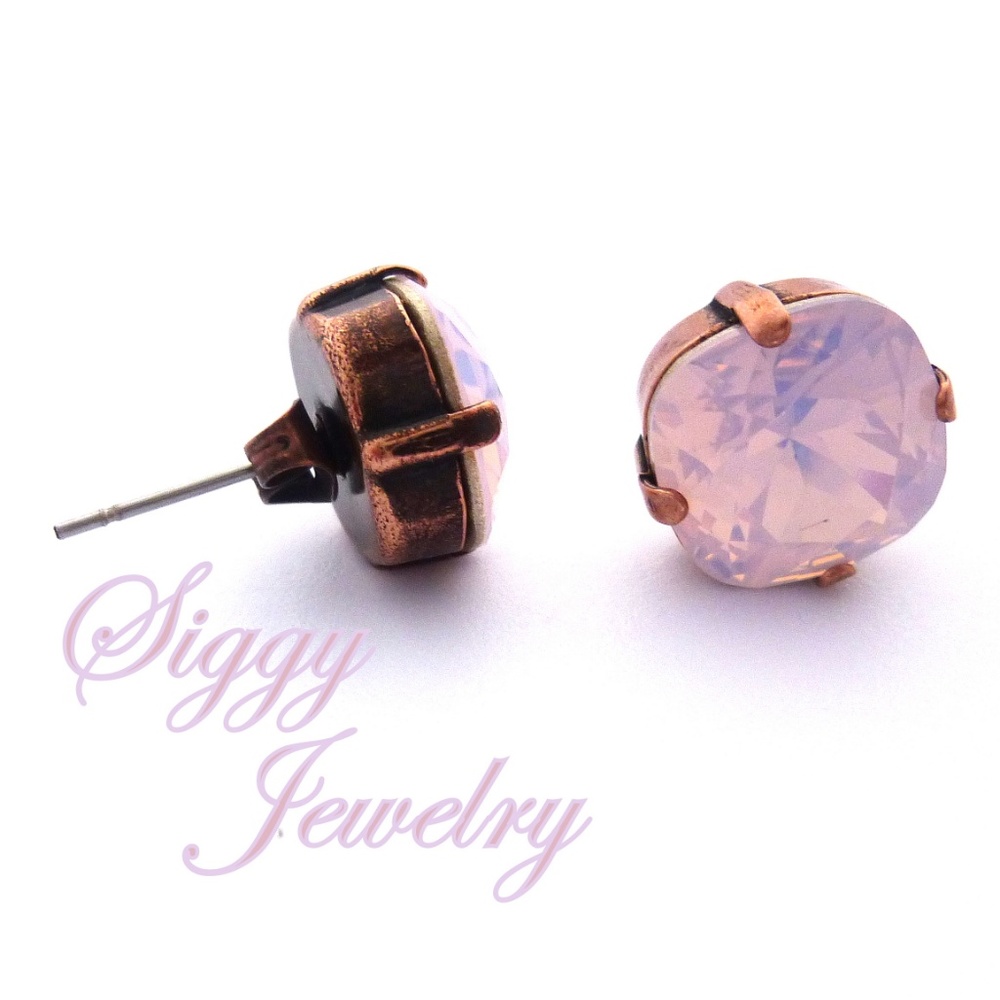 Swarovski Crystal Earrings, Rose Water Opal Studs. - Picture 3 of 3